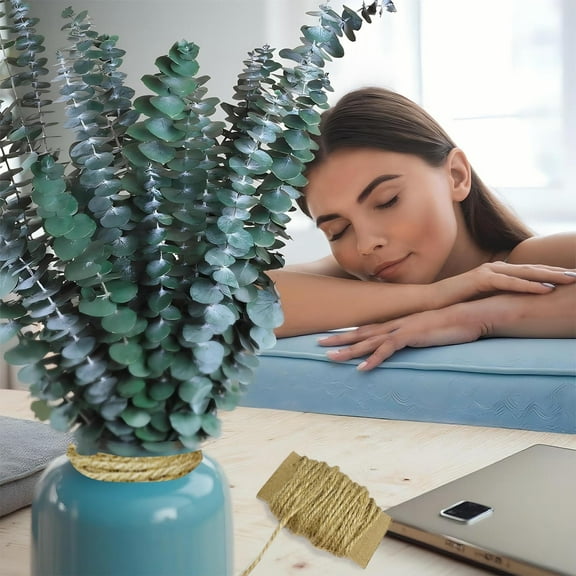 25Pcs Dried Eucalyptus Stems & 32ft Natural Jute Rope Combo Set, 17" Eucalyptus Real Dried Plants is a great Home Decoration for Vases, Eucalyptus Bundle for weddings