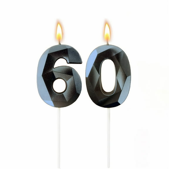 Ekuci Black 60th Birthday Cake Candle Topper, Wax Candlesticks for Home & Garden Celebrations