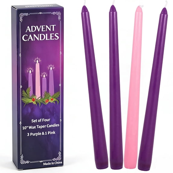 Ekuci Christmas Advent Candle Set - Long Lasting 10" Wax Taper Candles(3 Purple, 1 Pink)