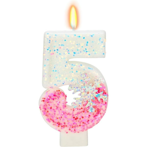 Ekuci Snow Themed Number 3 Birthday Candle, Smokeless Wax Cake Topper for Parties, 2.76 inches, Pink