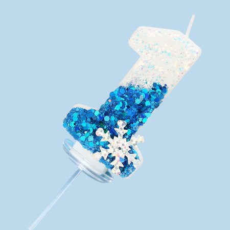 Ekuci Snow Themed Number 1 Birthday Candle, Smokeless Wax Cake Topper for Parties, 2.76 inches