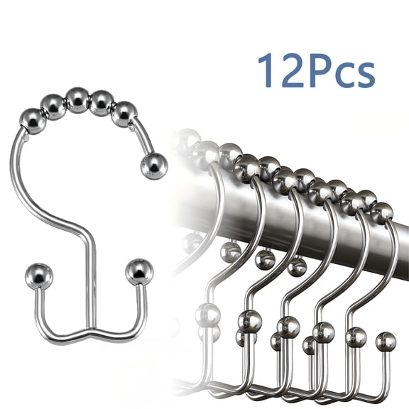 Ekuci Rust-Resistant Metal Double Glide Shower Curtain Hooks Rings Set, Smooth-Gliding Balls for Shower Rods, Set of 12 – Nickel Finish