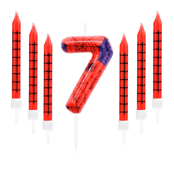 Ekuci Spider Themed Birthday Candle Set, Red & Blue, Number 7, Ideal for Boys & Girls Parties, 13 Pcs