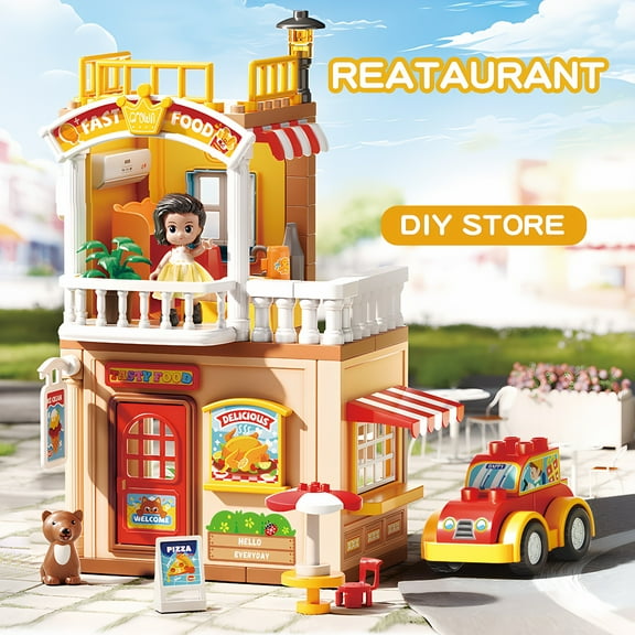 Ekuzi 115PCS Large Building Blocks Set - Big Restaurant House - Compatible with Duplo - Ages 3-5