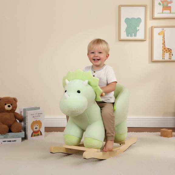 Ekuzi Rocking Horse, Dinosaur, Soft Plush Fabric, Lullaby Song, Safety Belt, Ages 1-3