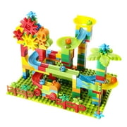 Ekuzi Toddler Blocks Toys Set, 195PCS Building Block Wishing Village Series with 1pcs Large Building Brick Baseboard