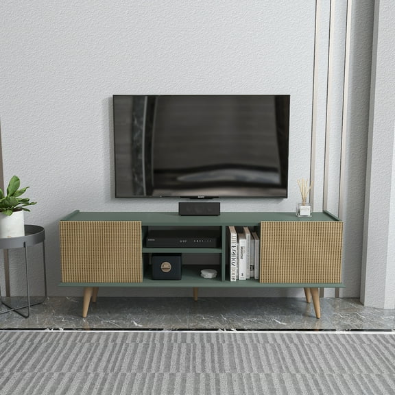 Ekvador 63" Wide Tv Stand Silva Green & Rattan Pattern for TVs up to 70 in