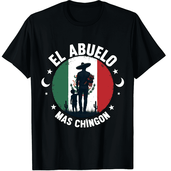 El Abuelo Mas Chingon Mexican Flag Silhouette T-Shirt - Spanish Fathers Day