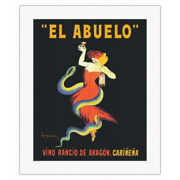 El Abuelo - Old Style Wine from Aragón, Spain (Vino Rancio de Aragón) - Vintage Advertising Poster by Leonetto Cappiello c.1901 - Fine Art Rolled Canvas Print 16in x 20in