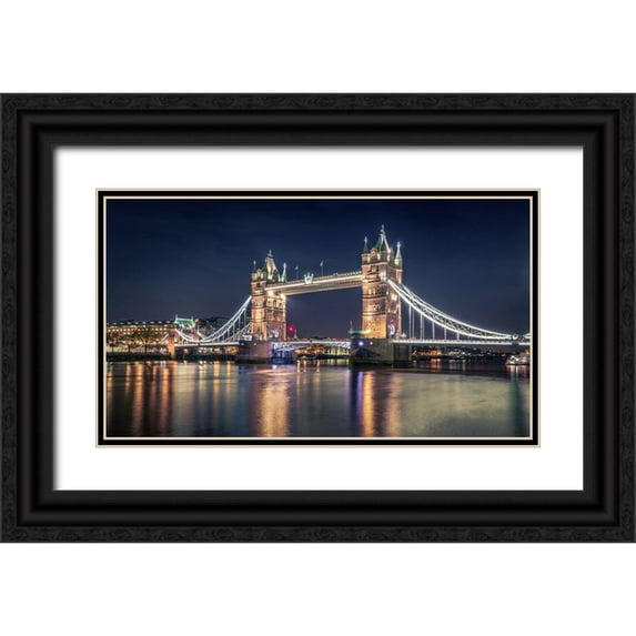 El Assy, Nader 14x10 Black Ornate Wood Framed with Double Matting Museum Art Print Titled - Night At The Tower Bridge