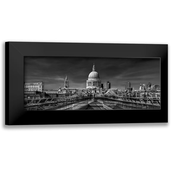 El Assy, Nader 14x8 Black Modern Framed Museum Art Print Titled - The Cathedral And The Millennium Bridge