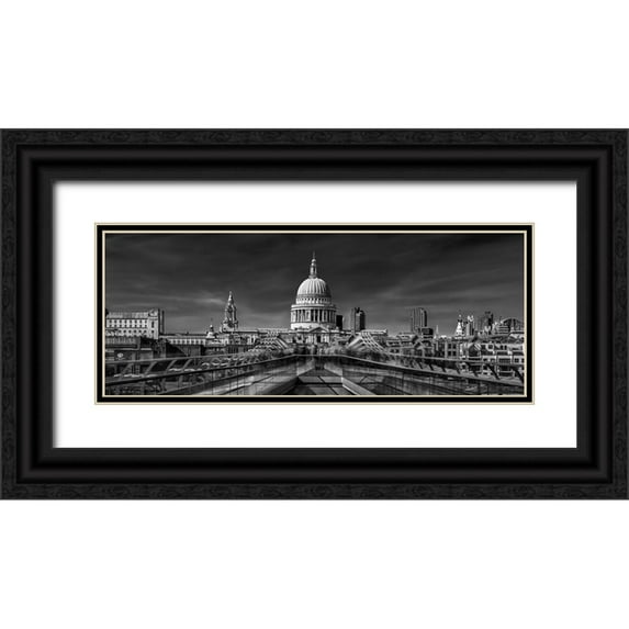 El Assy, Nader 24x12 Black Ornate Wood Framed with Double Matting Museum Art Print Titled - The Cathedral And The Millennium Bridge