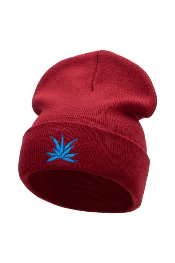 El Blue Agave Embroidered 12 Inch Long Knitted Beanie - Maroon OSFM