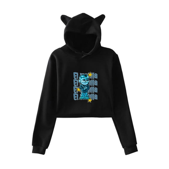 El Bogueto Merch Hoodie Cat Ear Fashion Street Trend Women's Short Hoodie Sportswear