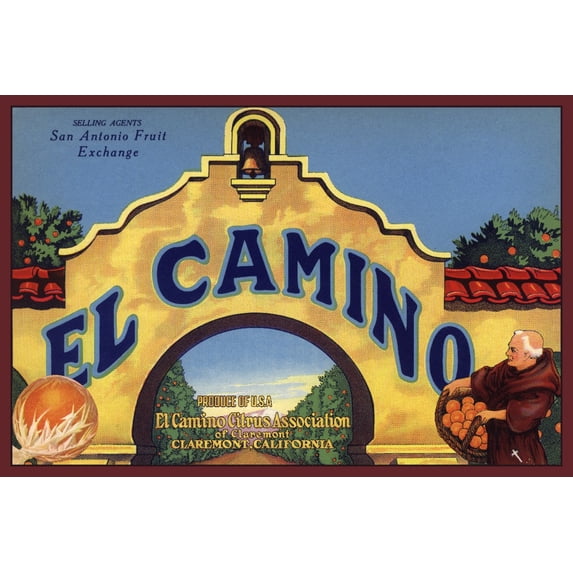 El Camino Brand, Claremont, California, Citrus Crate Label (24x36 Giclee Gallery Art Print, Vivid Textured Wall Decor)
