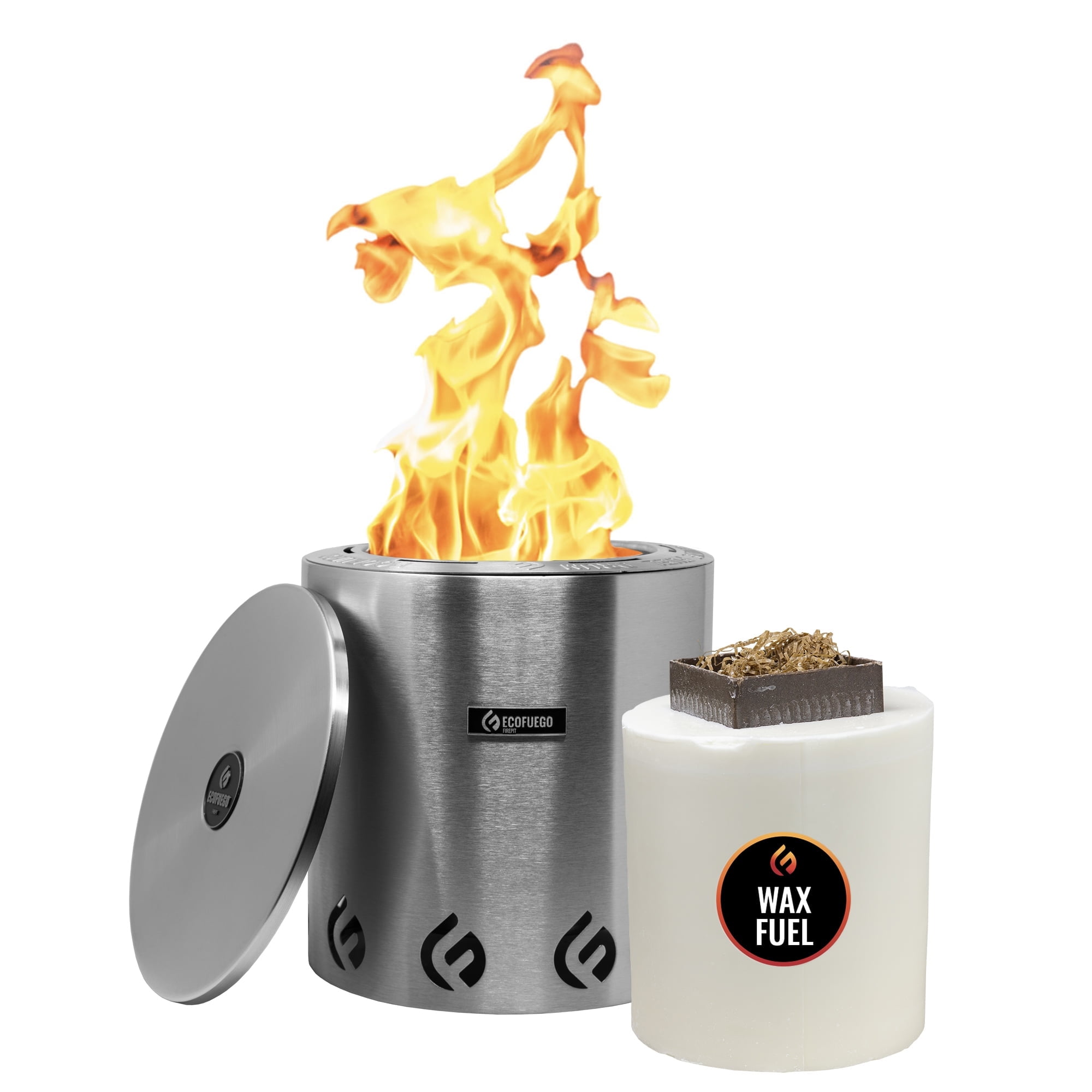 El Campo Portable Fire Pit  Includes Refillable 8-Hour Wax Candle  Clean-Burning, Portable Outdoor Fire Pit Stainless Steel