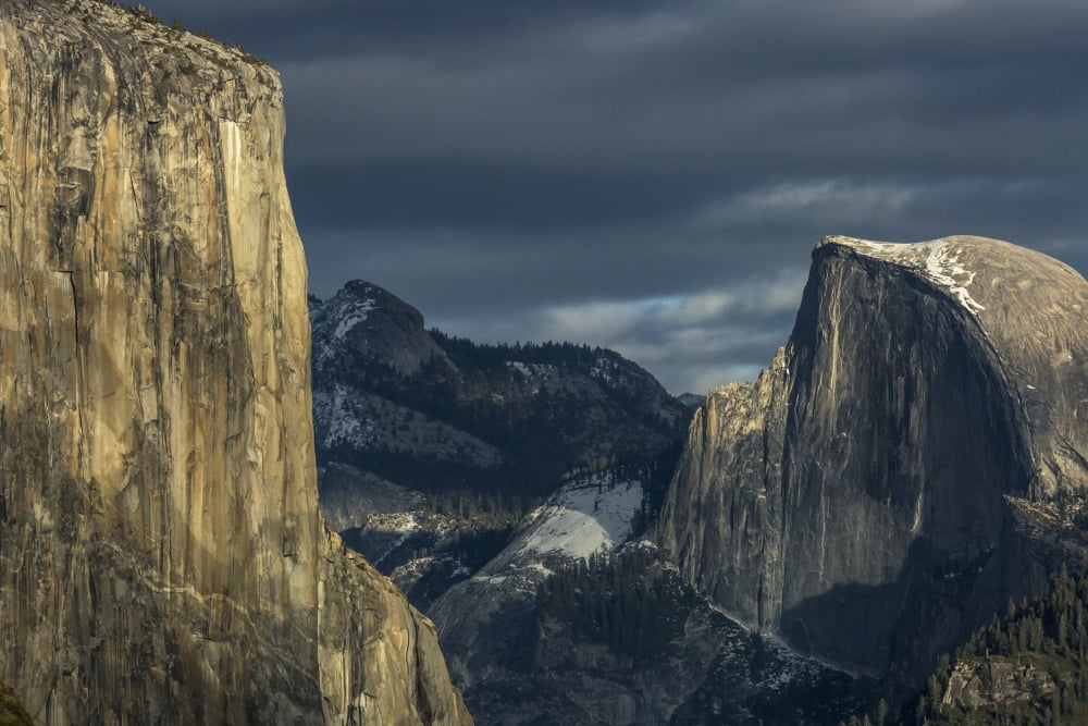 El Capitan and Half Dome in late afternoon winter light as seen from Turtleback Dome in Yosemite National Park California United States of America Canvas Art - Tracy Barbutes Design Pics (38 x 24)