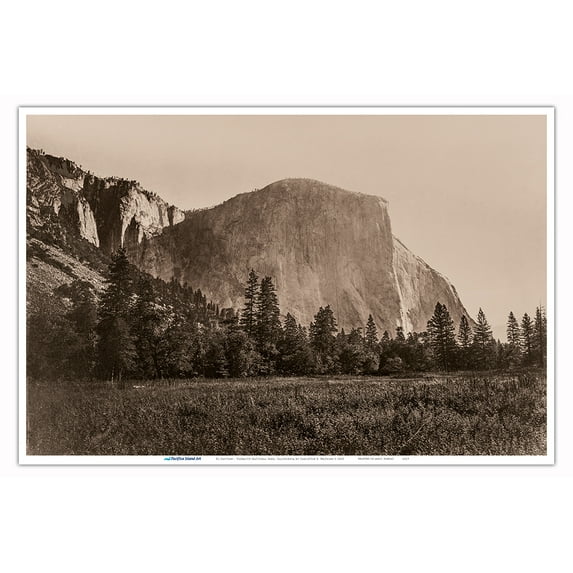 El Capitan - Yosemite National Park California - Vintage B&W Historical Photograph by Carleton E. Watkins c.1865 - Master Art Print (Unframed) 12in x 18in