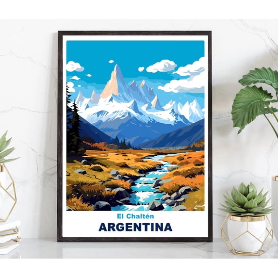 El Chalten Argentina Print, Fitz Roy Mountain Art Print Home Decor #1098, 8x12 UNFRAMED