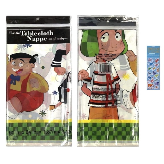 El Chavo Del Ocho Birthday Party Supplies Bundle Pack includes 2 Plastic Tablecover, 1 Dino Sticker Sheet