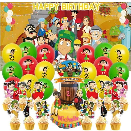 El Chavo Party Supplies Decor Kit Latex Balloons Birthday Cake Topper Banner Backdrop Decorations