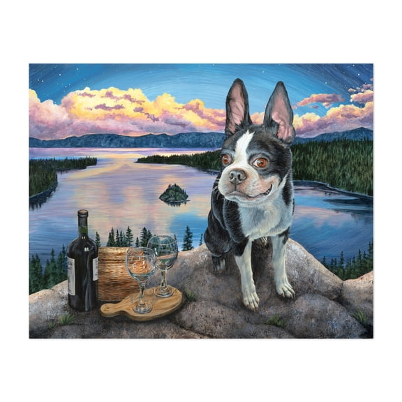 El Corazon De Lake Tahoe - California Painting Landscape Dog Sunset Nature Scenic Night Sky Unframed Wall Art Print 6 x 8 inches