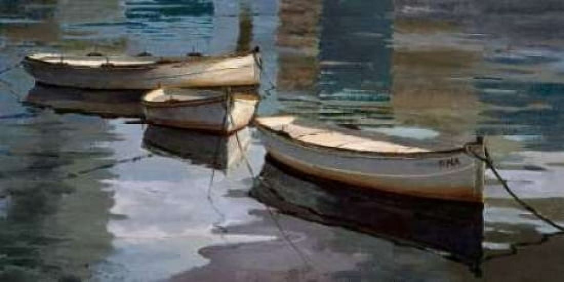 El Descanso de las Tres Barcas Canvas Art - Poch Romeu (10 x 20)