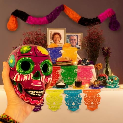 El Dia de Los Muertos Classic Decor KIT. With a 4.5" Hand-painted ceramic Skull. All You Need to Set-Up your Traditional Ofrenda or "Day of the Dead" Altar.$$Home Decor, Kitchen, & Other