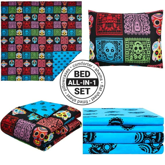 El Dia de los Muertos Complete Comforter Set with Sheets Select size: King
