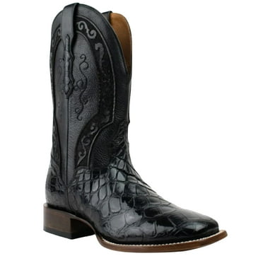 El Dorado Men's Scallop American Alligator Exotic Western Boot Broad Square Toe Black 12 D(M) US
