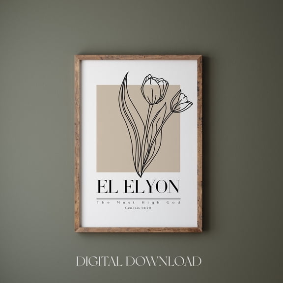 El Elyon Floral Wall Art Print Hebrew Name Decor