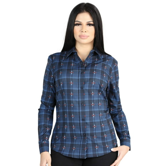 Women’s Black/Blue Plaid Print Long Sleeve Western Shirt 'El Señor de los Cielos' 44721