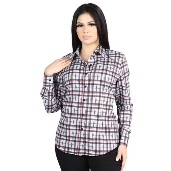 Women’s Black/White Plaid Print Long Sleeve Western Shirt 'El Señor de los Cielos' 44720