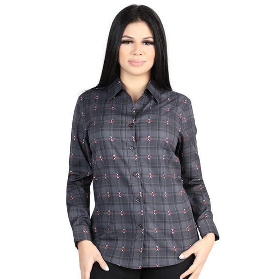 Women's Gray/Brown Plaid Print Long Sleeve Western Shirt 'El Señor De Los Cielos' 44725