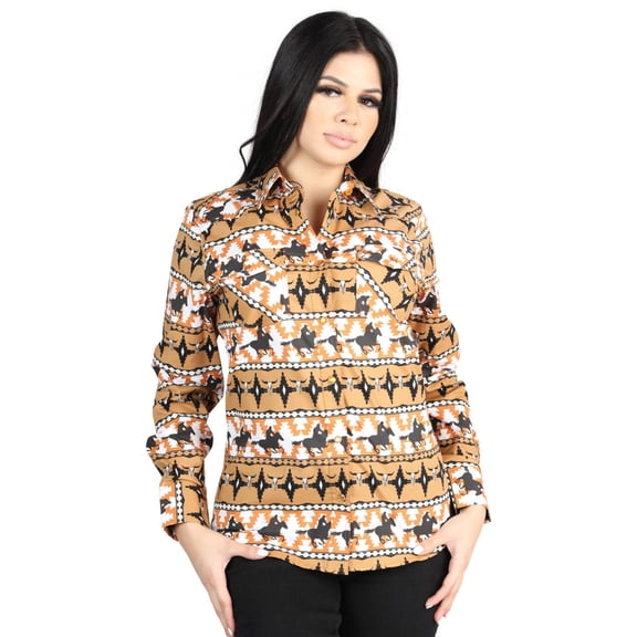 Women’s Taupe Print Long Sleeve Casual Shirt 'El Señor de los Cielos' 44481
