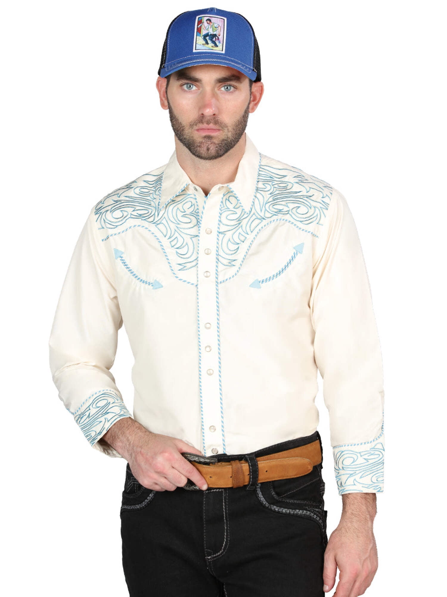 El General Embroidery Western Shirt White/Black 41004