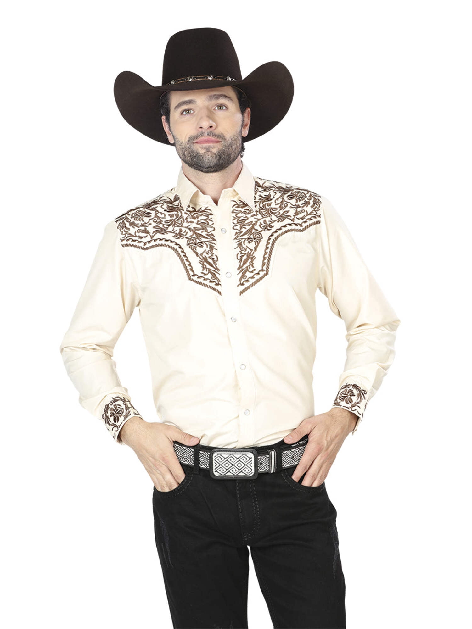 El General Embroidery Western Shirt Beige/Gold 43303 - Walmart.com
