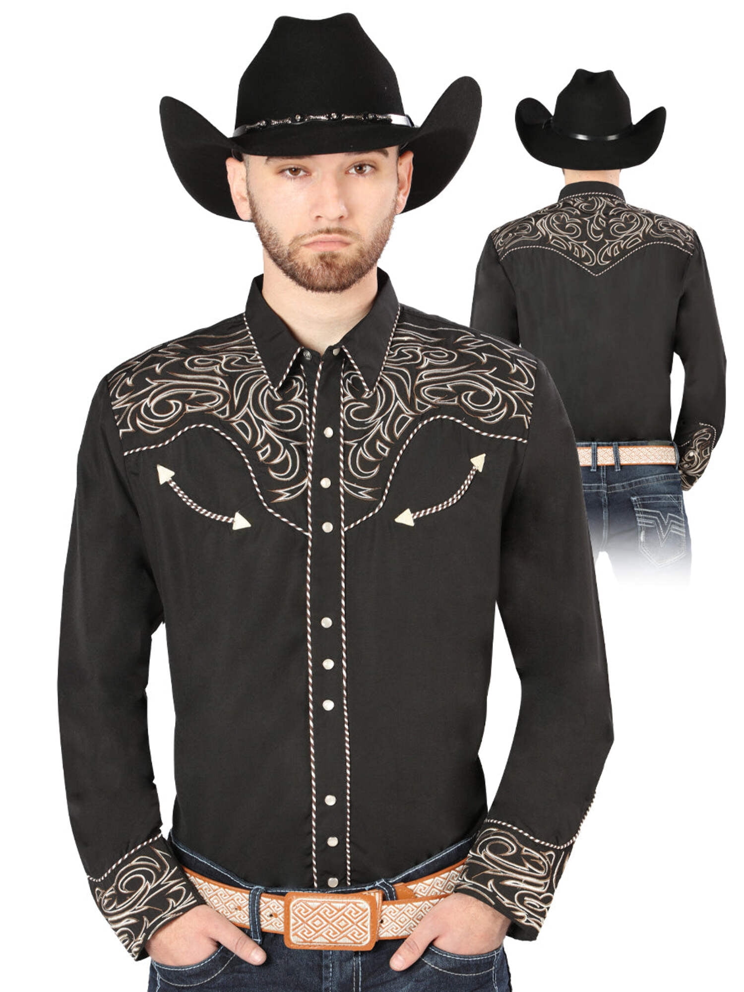 El General Embroidery Western Shirt Black/White 42949