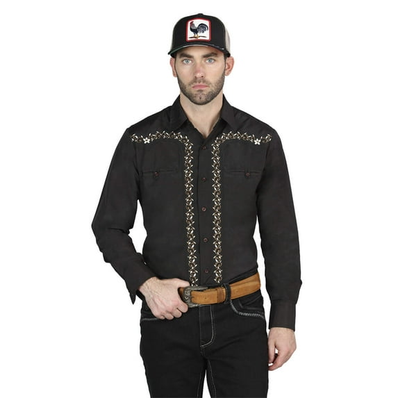 El General Embroidery Western Shirt Black/Gold 44200