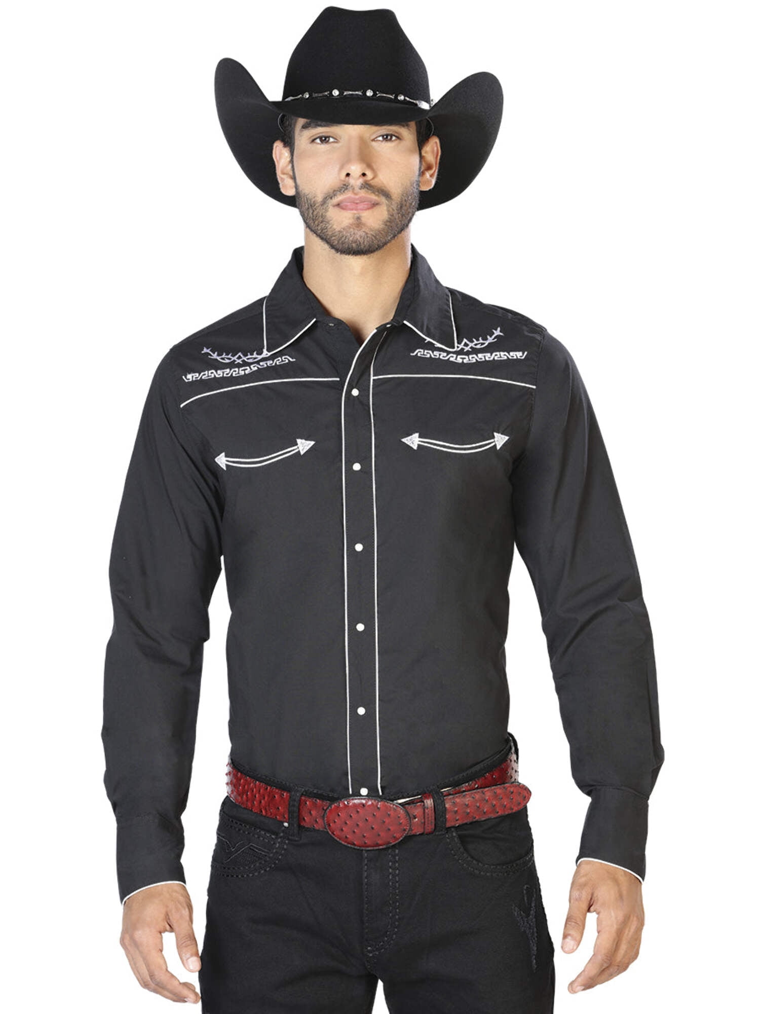 El General Embroidery Western Shirt Black/Red 43293 main image 1