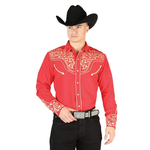 El General Embroidery Western Shirt Red/Gold 44197
