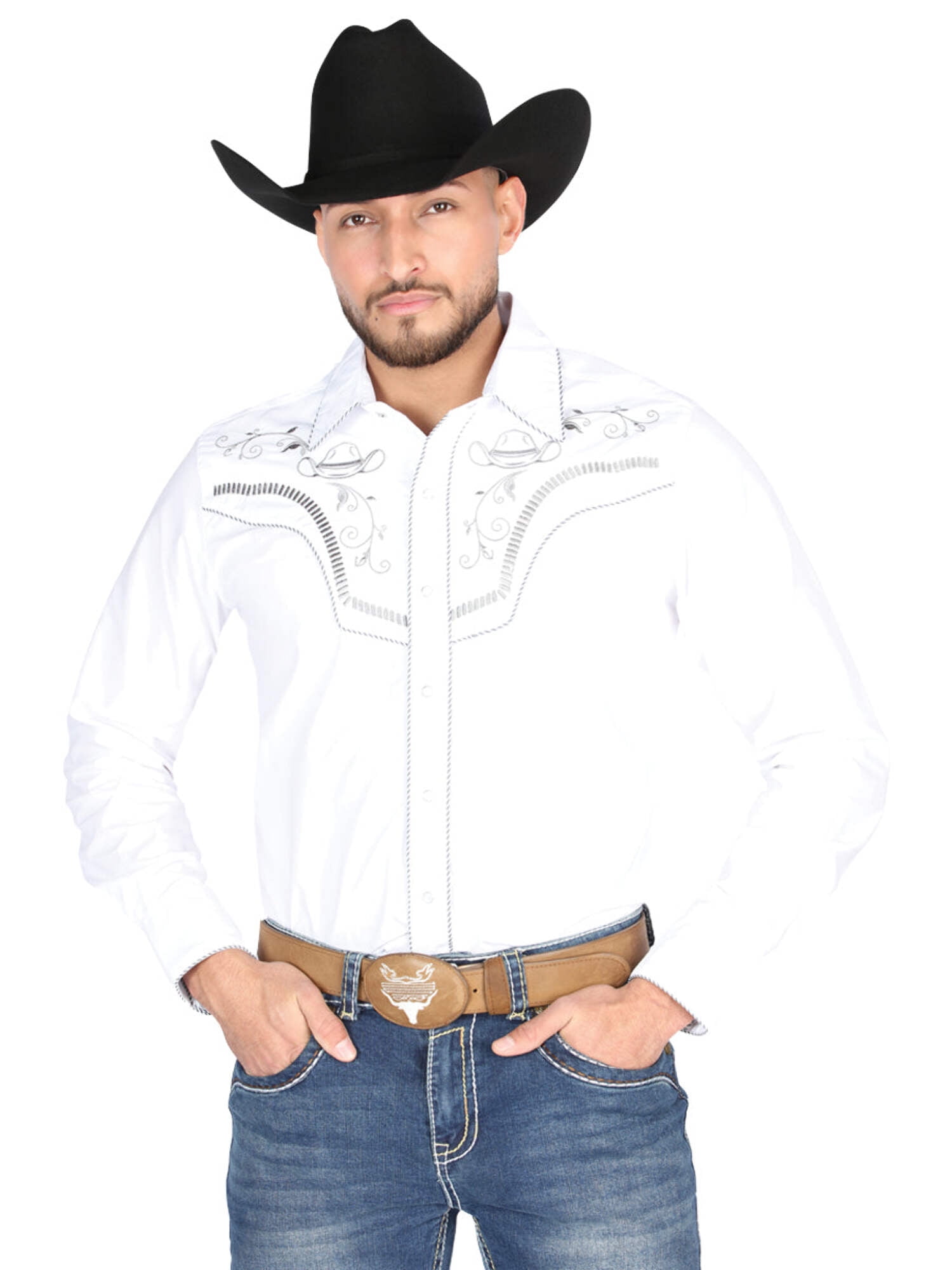El General Embroidery Western Shirt Black/White 40983