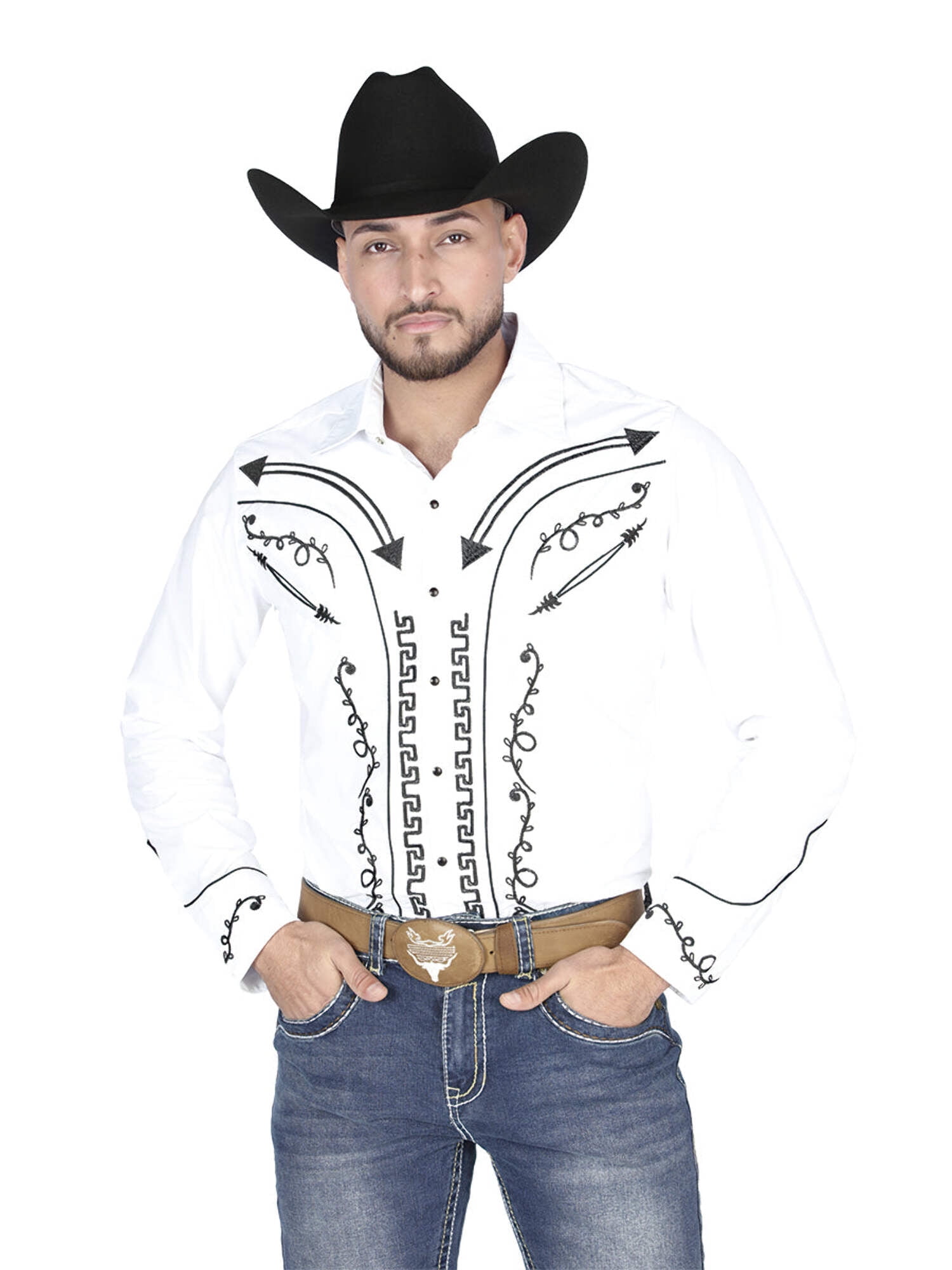El General Embroidery Western Shirt Black/White 42940