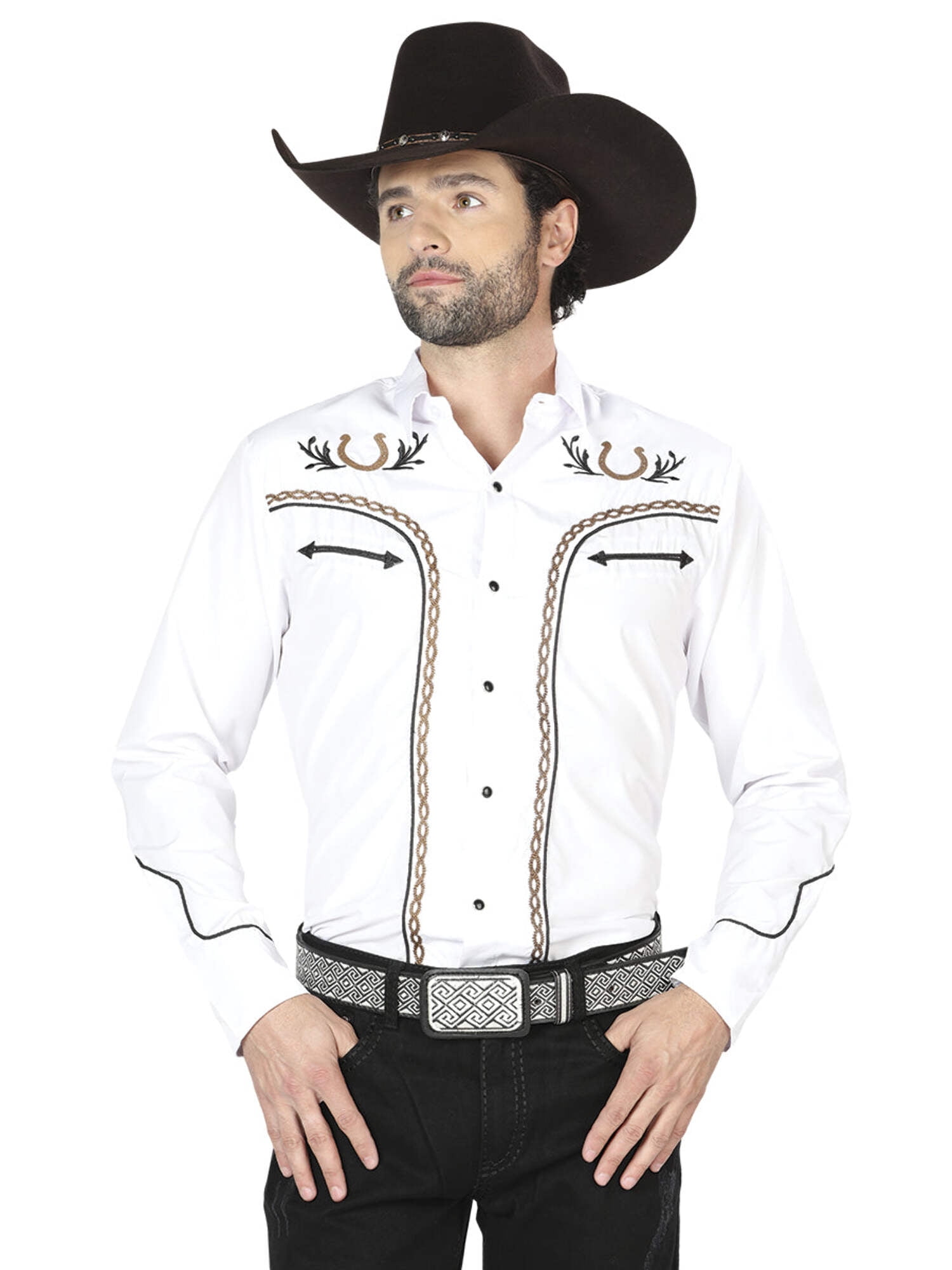 El General Embroidery Western Shirt Beige/Gold 43303 main image 0