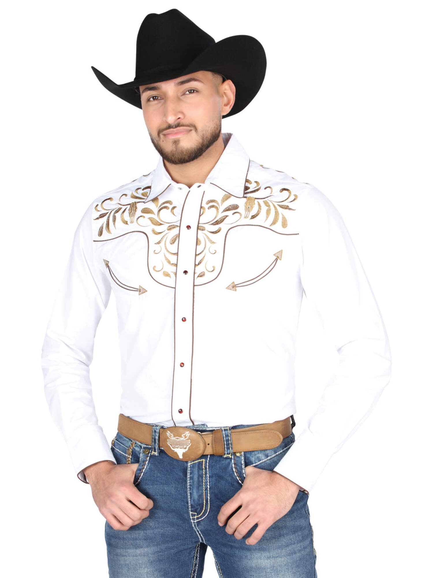 El General Embroidery Western Shirt Beige/Gold 43303 main image 1
