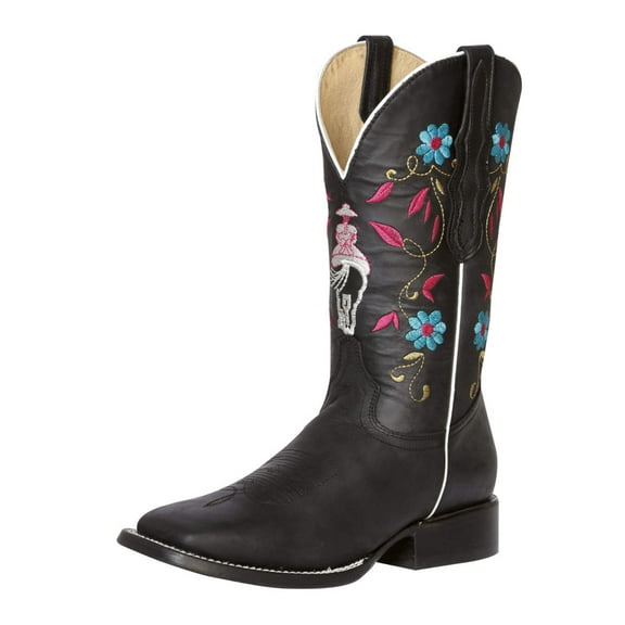 Women&rsquo;s Bovine Leather Floral Embroidered Rodeo Western Cowgirl Boots 'El General' 42976