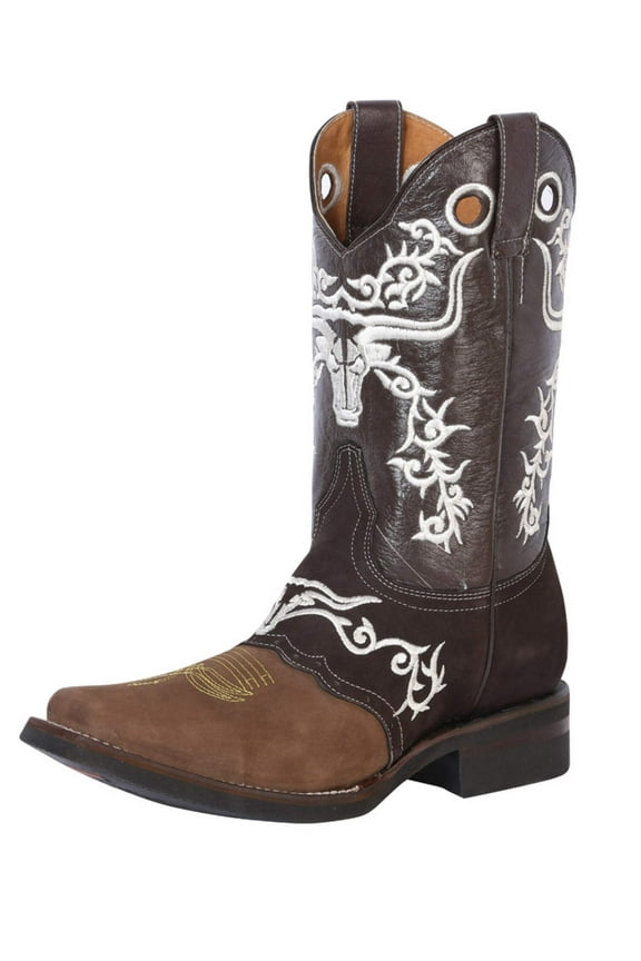 Men's Genuine Leather Embroidered Western Rodeo Cowboy Boots 'El General' Choco 34311