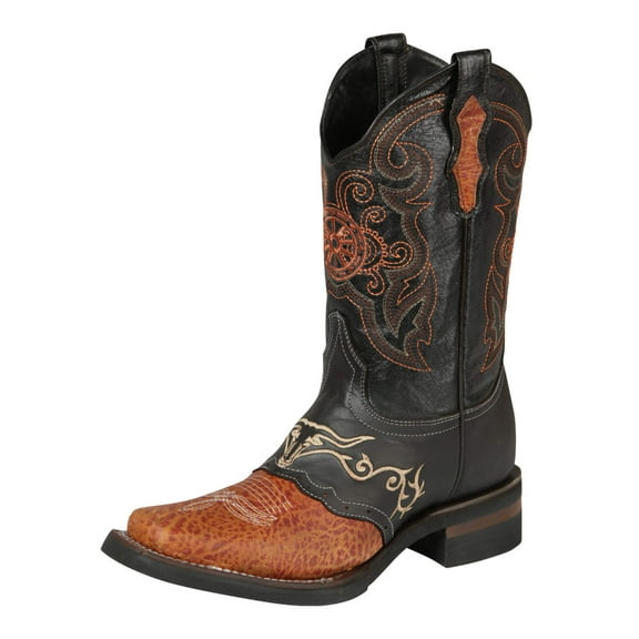 Men's Genuine Leather Embroidered Saddle Western Cowboy Boots 'El General' 40667