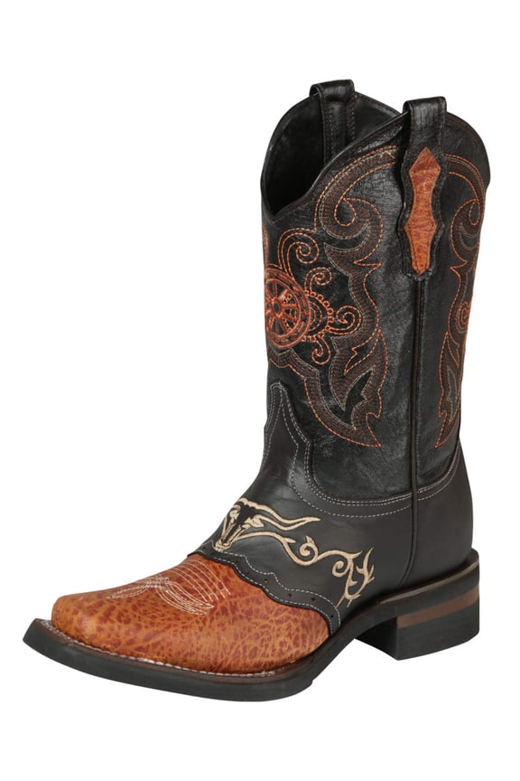 Men's Genuine Leather Embroidered Saddle Western Cowboy Boots 'El General' 40667
