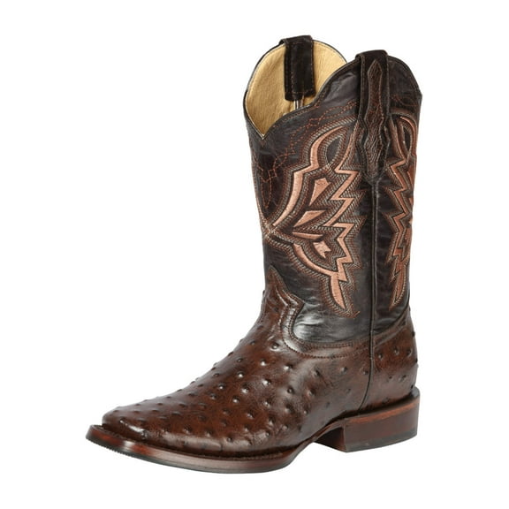 Men's Printed Ostrich Engraved Leather Western Cowboy Boots 'El General'  Brown 44665